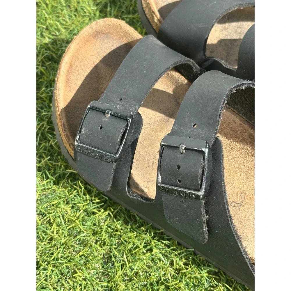 Birkenstock Arizona Black Birko-Flor Two Strap Slide Sandals Womens 7.5
